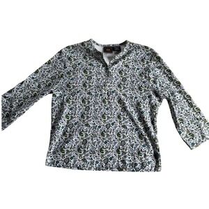 Route 66 Womens Large‎ Floral Paisley Henley Top 3/4 Sleeve Cotton Y2K 90s